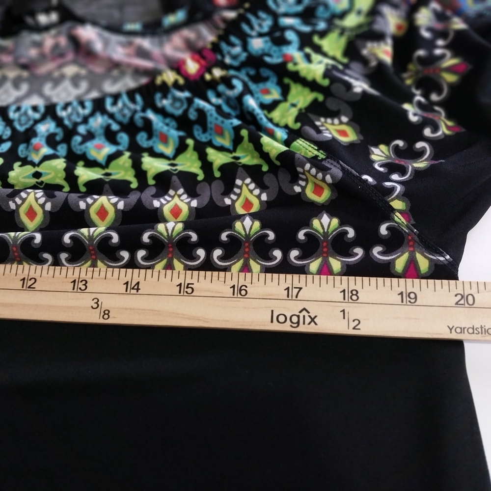 Ali Miles Black Tunic with Multicolor Geometric Trim and Crochet Hem - Picture 7 of 15